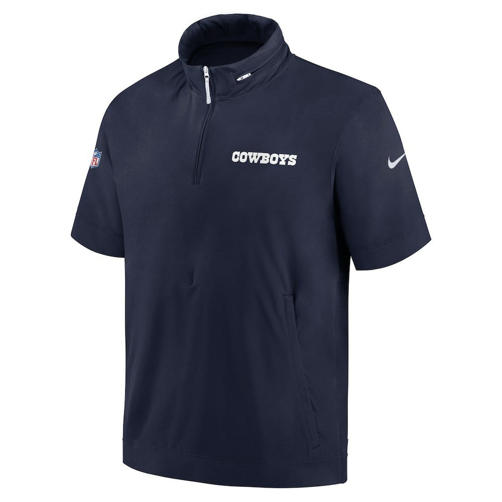 Dallas Cowboys 2024 Sideline Coach Short Sleeve Half-Zip Hoodie Jacket - Navy - Nike