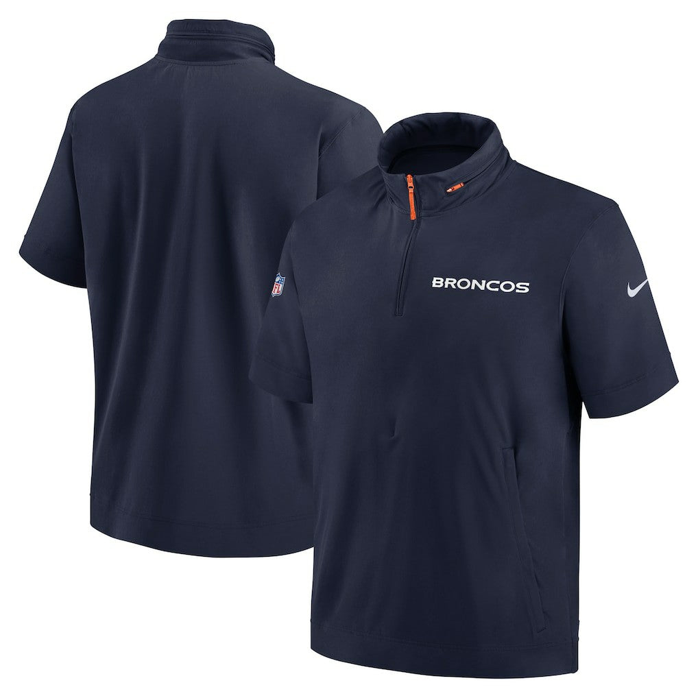 Denver Broncos 2024 Sideline Coach Short Sleeve Half-Zip Hoodie Jacket - Navy - Nike