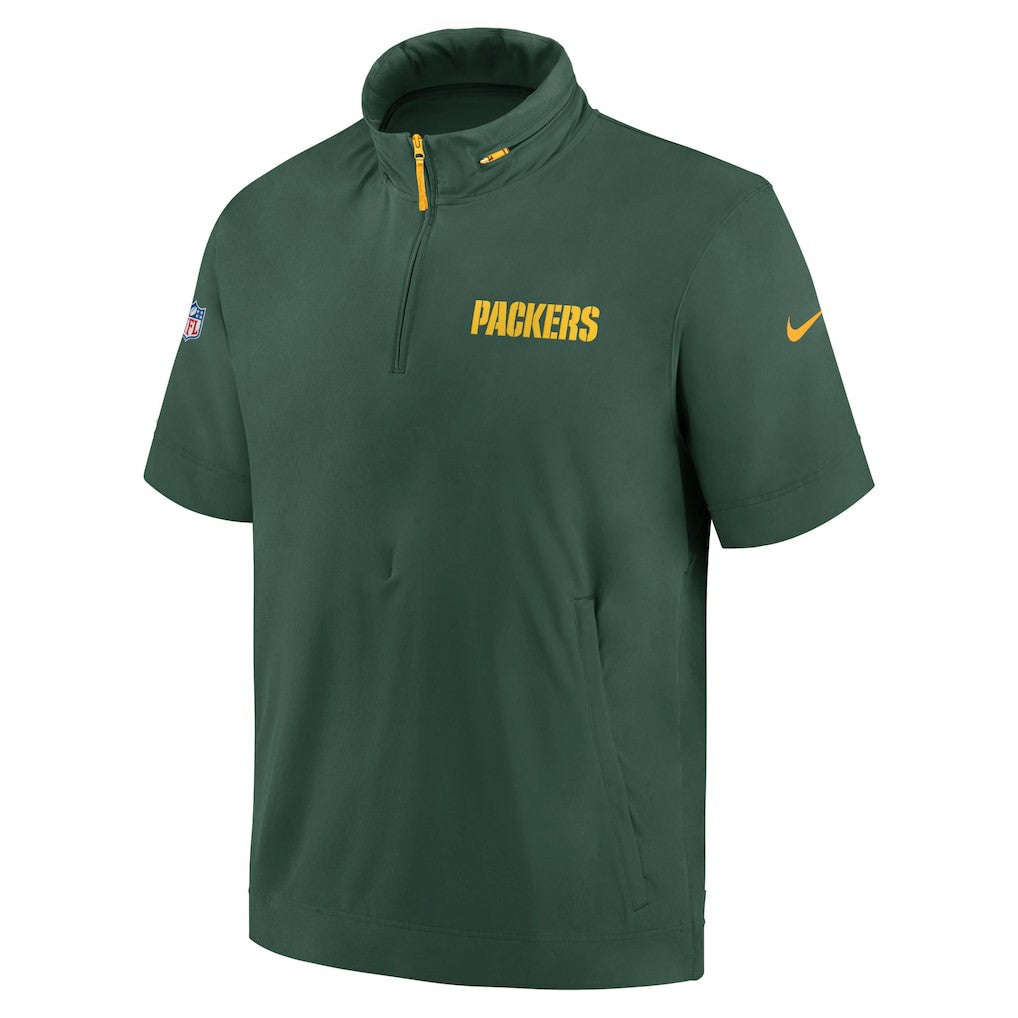 Green Bay Packers 2024 Sideline Coach Short Sleeve Half-Zip Hoodie Jacket - Green - Nike