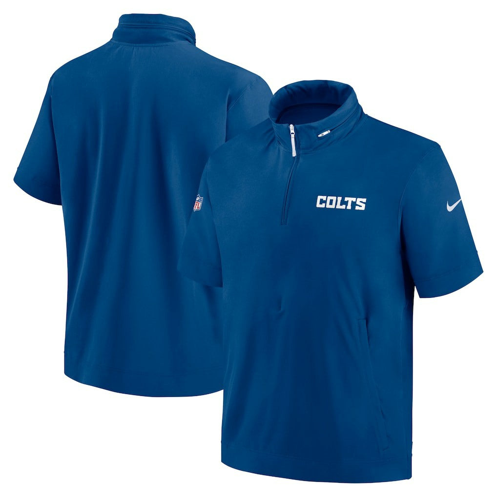 Indianapolis Colts 2024 Sideline Coach Short Sleeve Half-Zip Hoodie Jacket - Royal - Nike