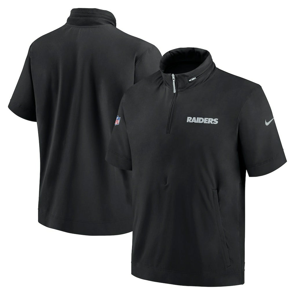 Las Vegas Raiders 2024 Sideline Coach Short Sleeve Half-Zip Hoodie Jacket - Black - Nike