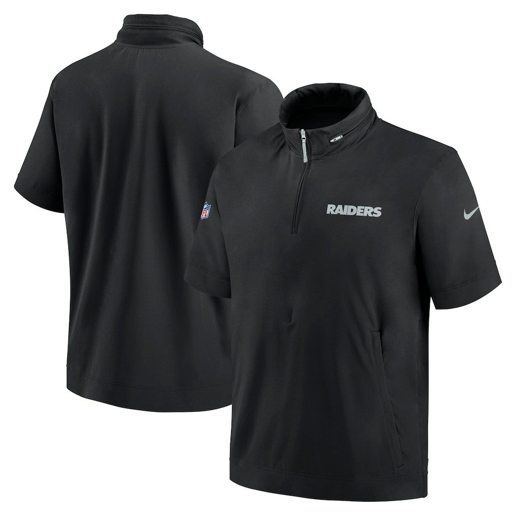 Las Vegas Raiders 2024 Sideline Coach Short Sleeve Half-Zip Hoodie Jacket - Black - Nike