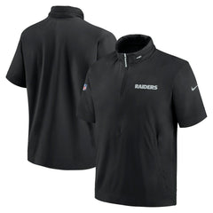 Las Vegas Raiders 2024 Sideline Coach Short Sleeve Half-Zip Hoodie Jacket - Black - Nike
