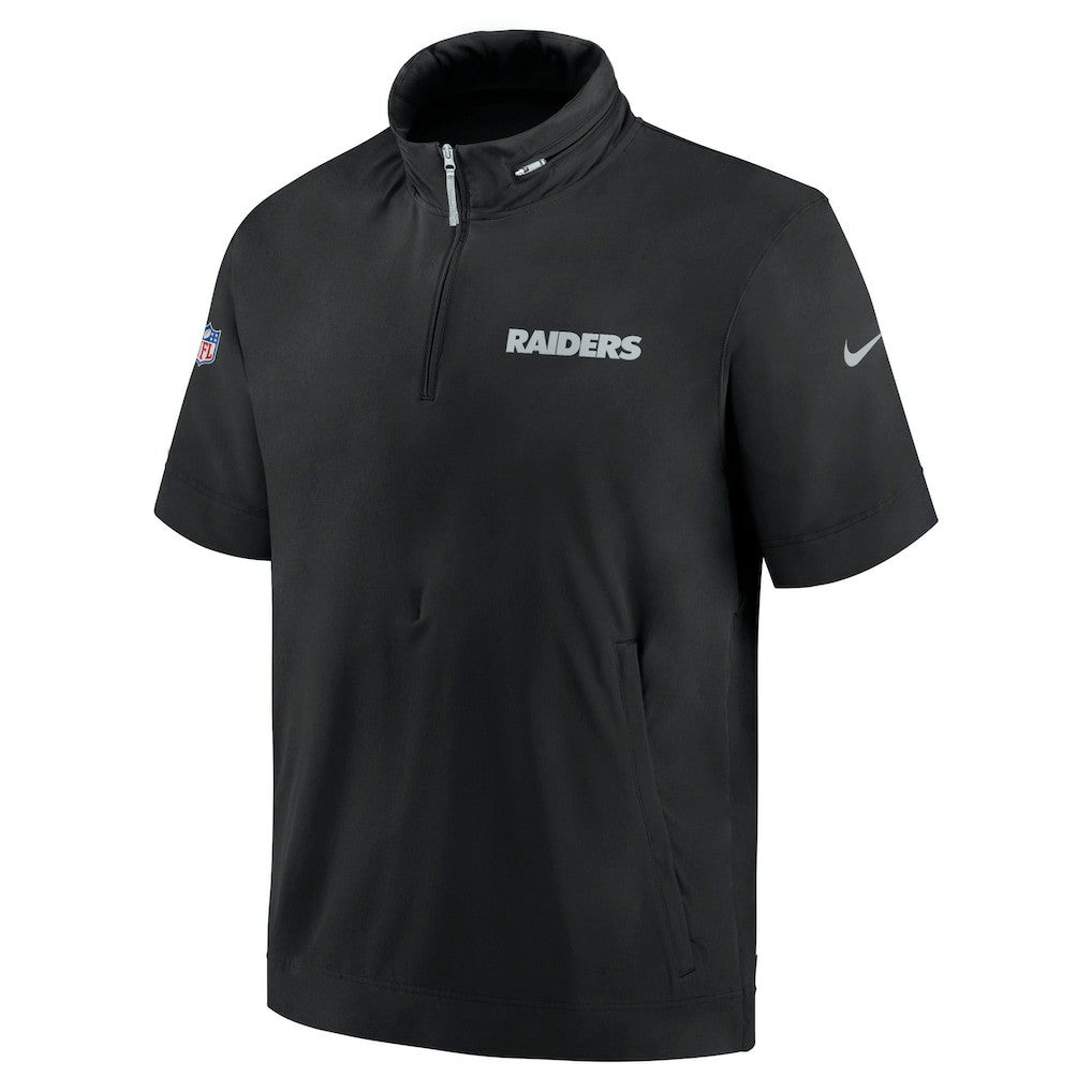 Las Vegas Raiders 2024 Sideline Coach Short Sleeve Half-Zip Hoodie Jacket - Black - Nike