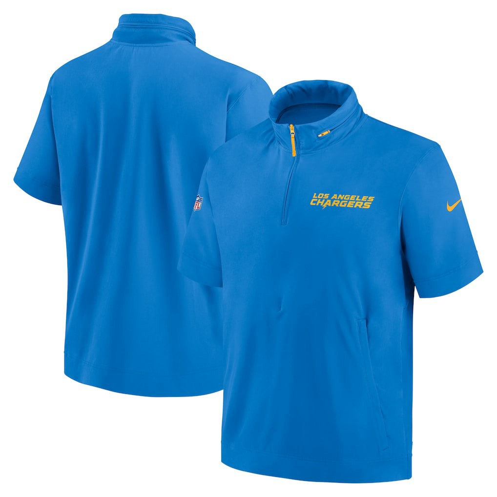 Los Angeles Chargers 2024 Sideline Coach Short Sleeve Half-Zip Hoodie Jacket - Powder Blue - Nike