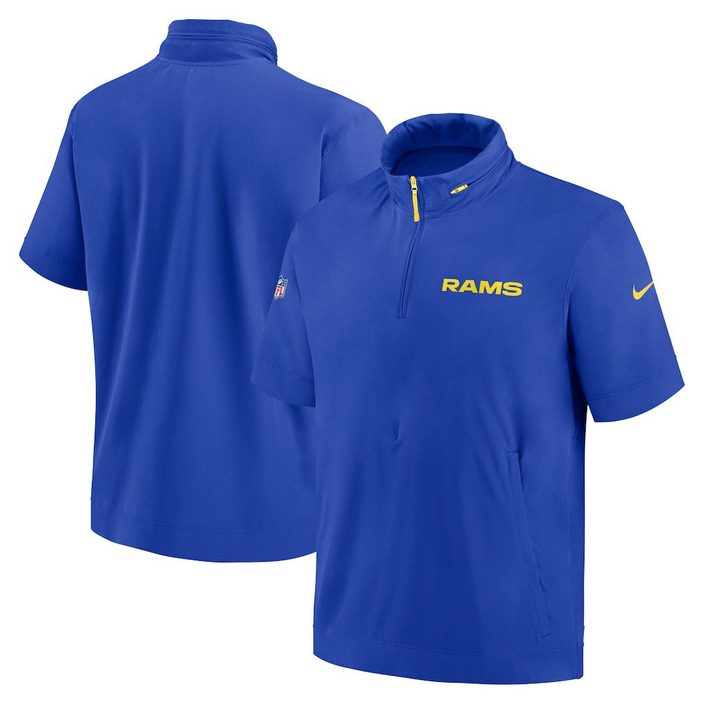 Los Angeles Rams 2024 Sideline Coach Short Sleeve Half-Zip Hoodie Jacket - Royal - Nike