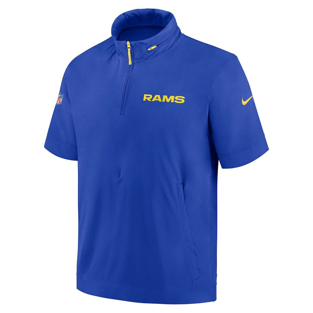 Los Angeles Rams 2024 Sideline Coach Short Sleeve Half-Zip Hoodie Jacket - Royal - Nike