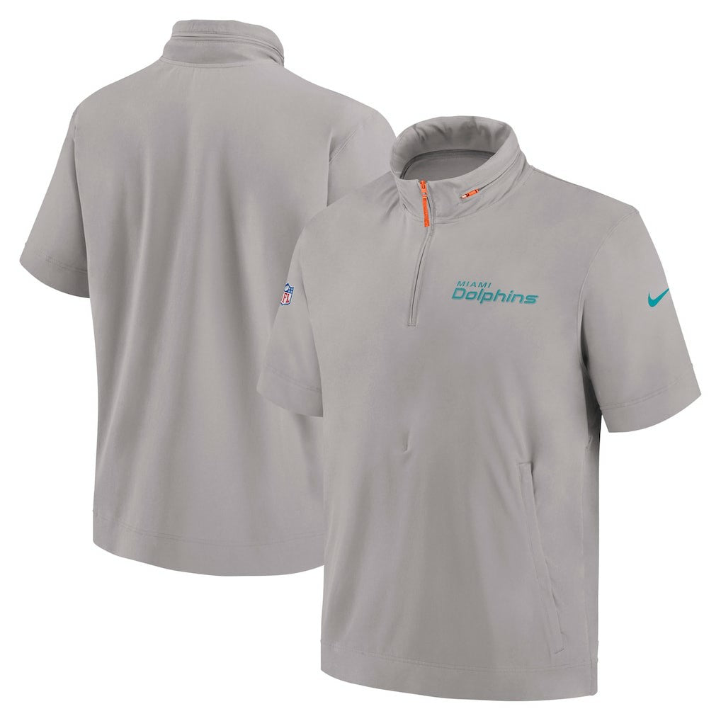 Miami Dolphins 2024 Sideline Coach Short Sleeve Half-Zip Hoodie Jacket - Gray - Nike