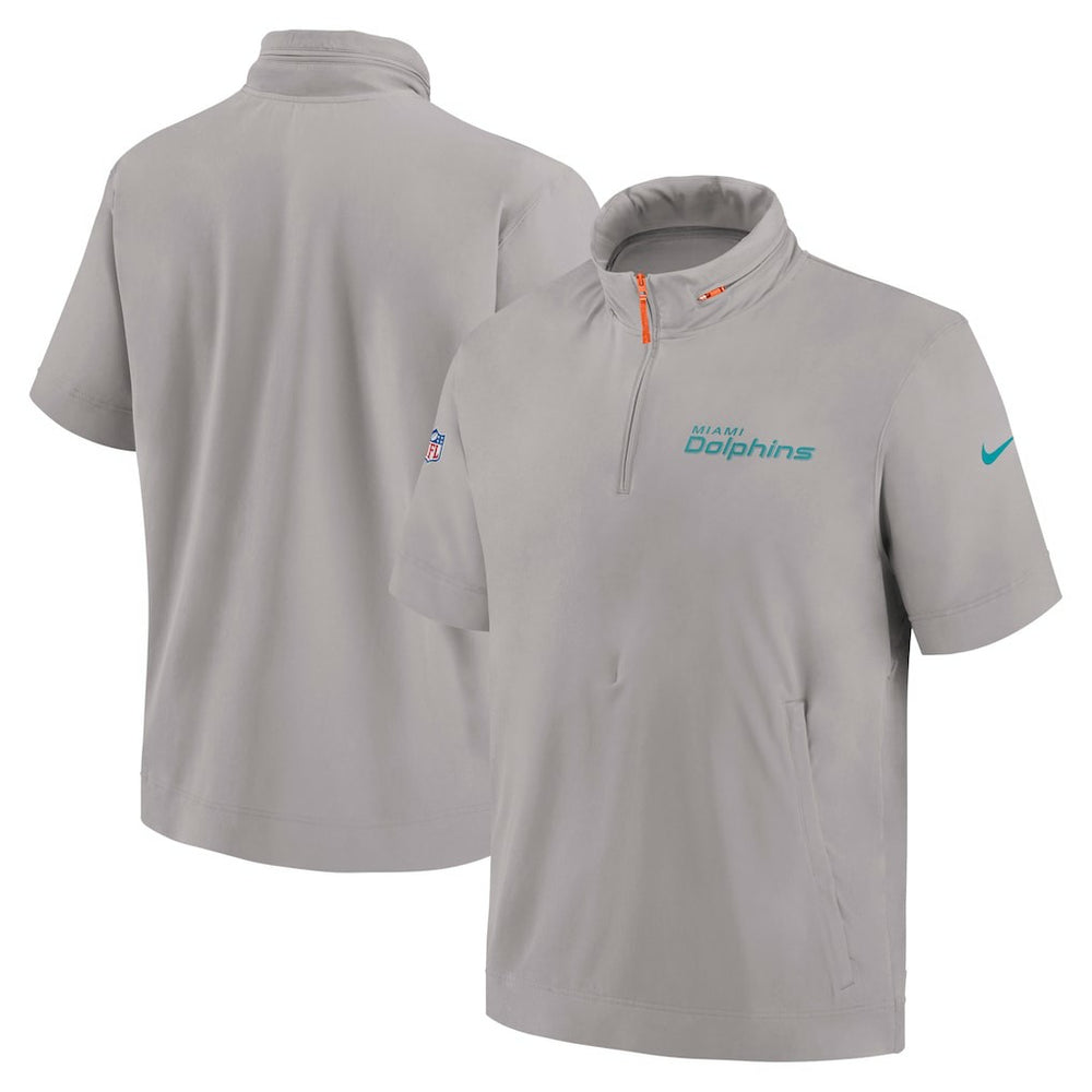 Miami Dolphins 2024 Sideline Coach Short Sleeve Half-Zip Hoodie Jacket - Gray - Nike