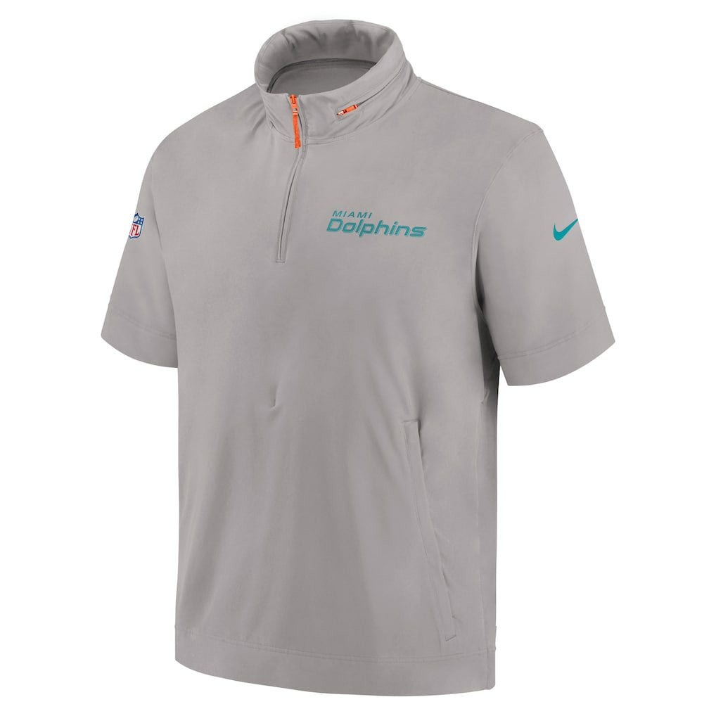 Miami Dolphins 2024 Sideline Coach Short Sleeve Half-Zip Hoodie Jacket - Gray - Nike