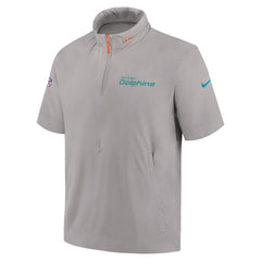 Miami Dolphins 2024 Sideline Coach Short Sleeve Half-Zip Hoodie Jacket - Gray - Nike