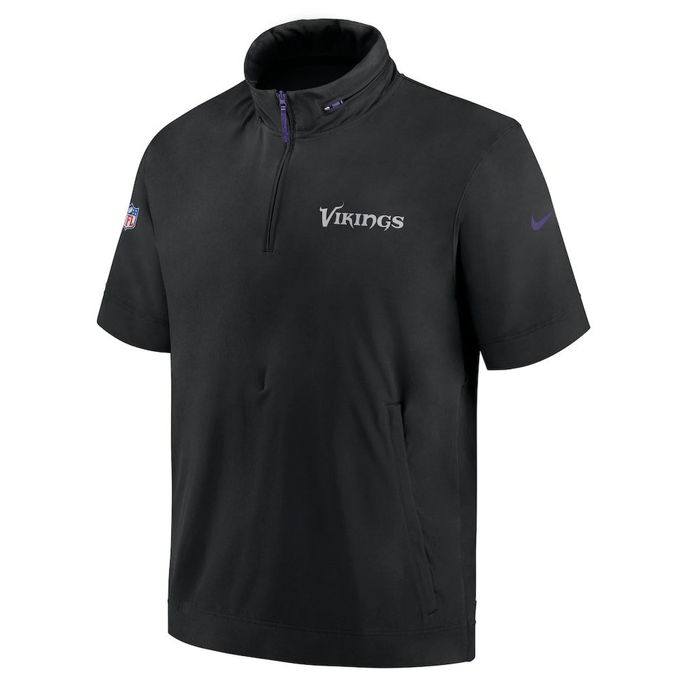 Minnesota Vikings 2024 Sideline Coach Short Sleeve Half-Zip Hoodie Jacket - Black - Nike