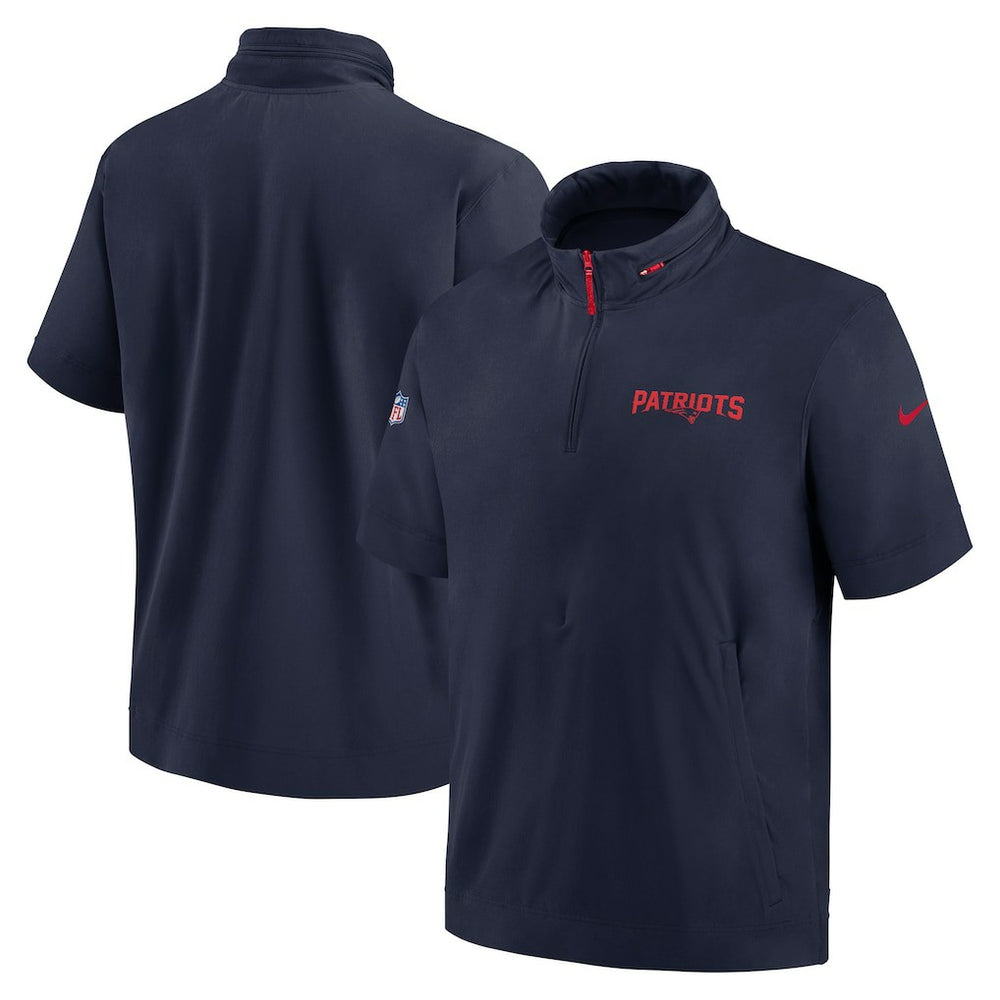 New England Patriots 2024 Sideline Coach Short Sleeve Half-Zip Hoodie Jacket - Navy - Nike