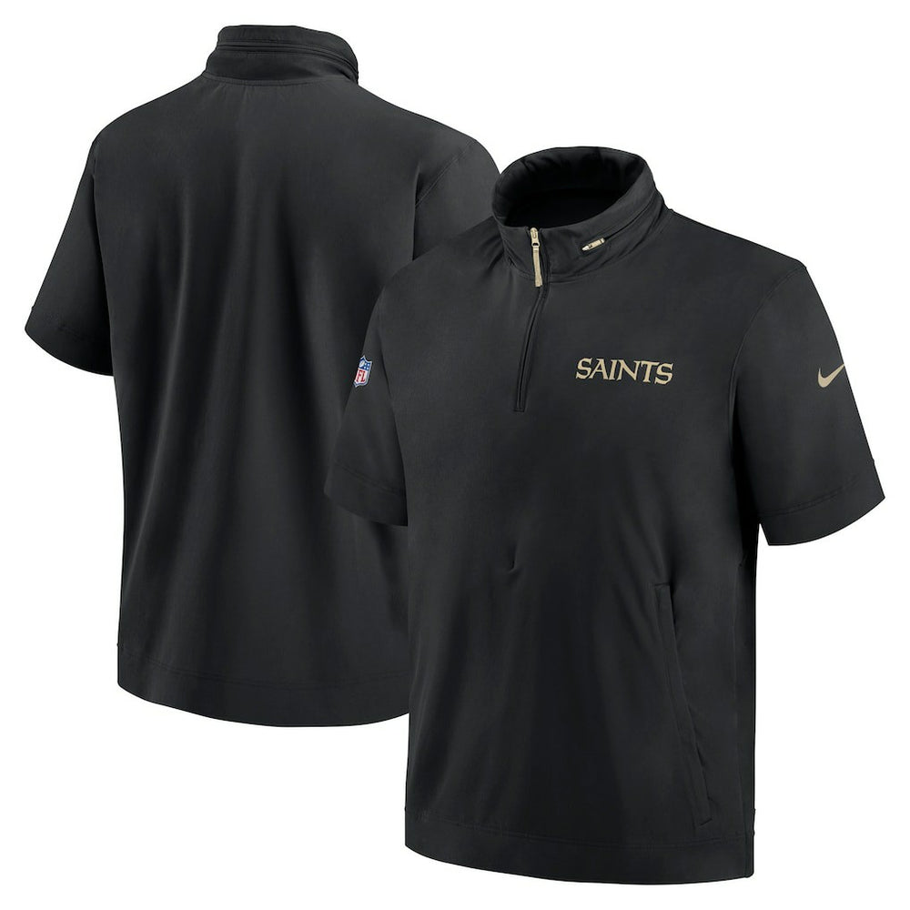 New Orleans Saints 2024 Sideline Coach Short Sleeve Half-Zip Hoodie Jacket - Black - Nike