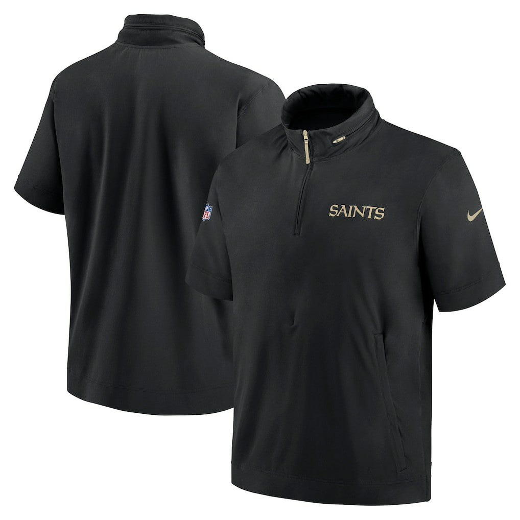 New Orleans Saints 2024 Sideline Coach Short Sleeve Half-Zip Hoodie Jacket - Black - Nike