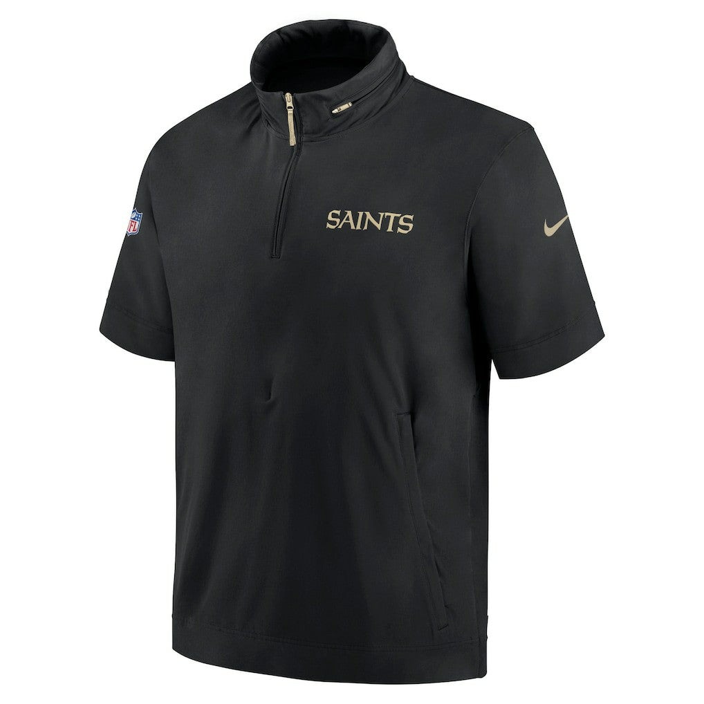 New Orleans Saints 2024 Sideline Coach Short Sleeve Half-Zip Hoodie Jacket - Black - Nike