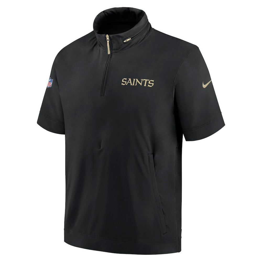 New Orleans Saints 2024 Sideline Coach Short Sleeve Half-Zip Hoodie Jacket - Black - Nike