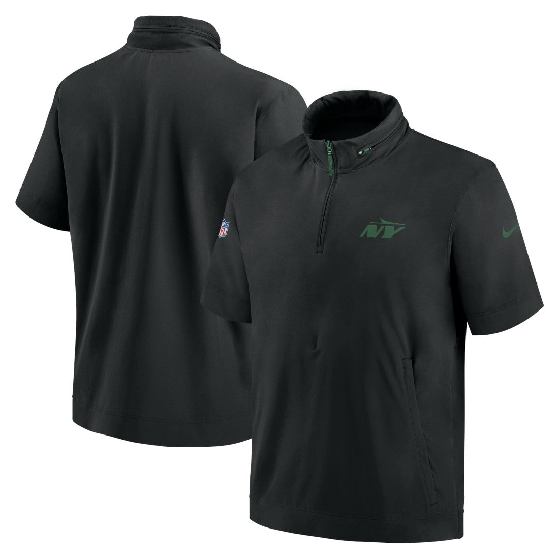 New York Jets 2024 Sideline Coach Short Sleeve Half-Zip Hoodie Jacket - Black - Nike