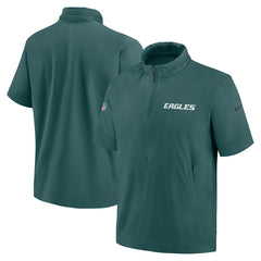 Philadelphia Eagles 2024 Sideline Coach Short Sleeve Half-Zip Hoodie Jacket - Midnight Green - Nike