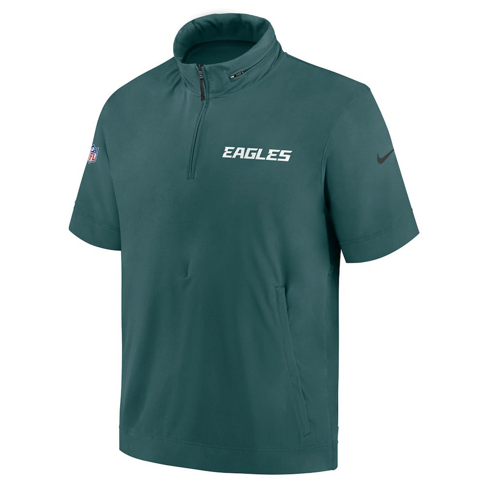 Philadelphia Eagles 2024 Sideline Coach Short Sleeve Half-Zip Hoodie Jacket - Midnight Green - Nike