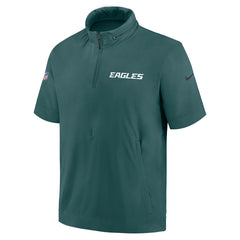 Philadelphia Eagles 2024 Sideline Coach Short Sleeve Half-Zip Hoodie Jacket - Midnight Green - Nike