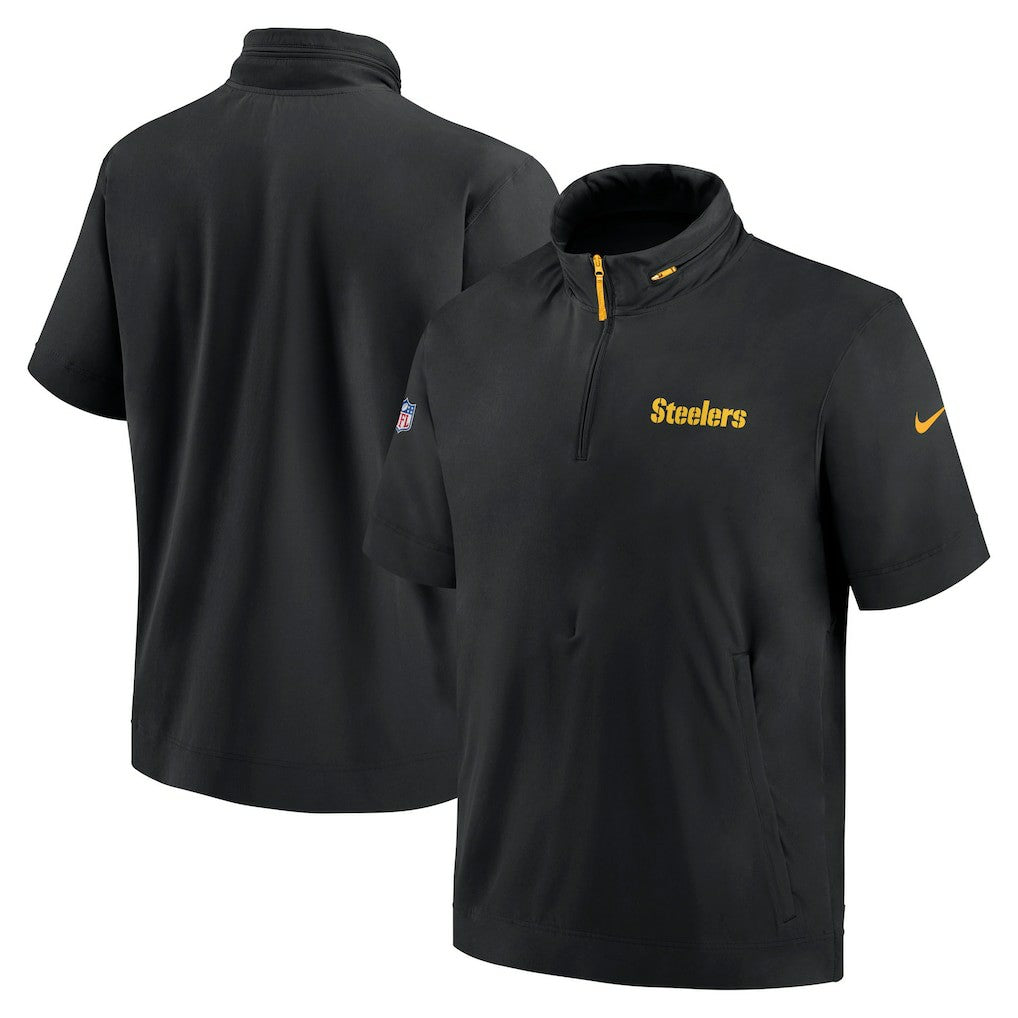 Pittsburgh Steelers 2024 Sideline Coach Short Sleeve Half-Zip Hoodie Jacket - Black - Nike