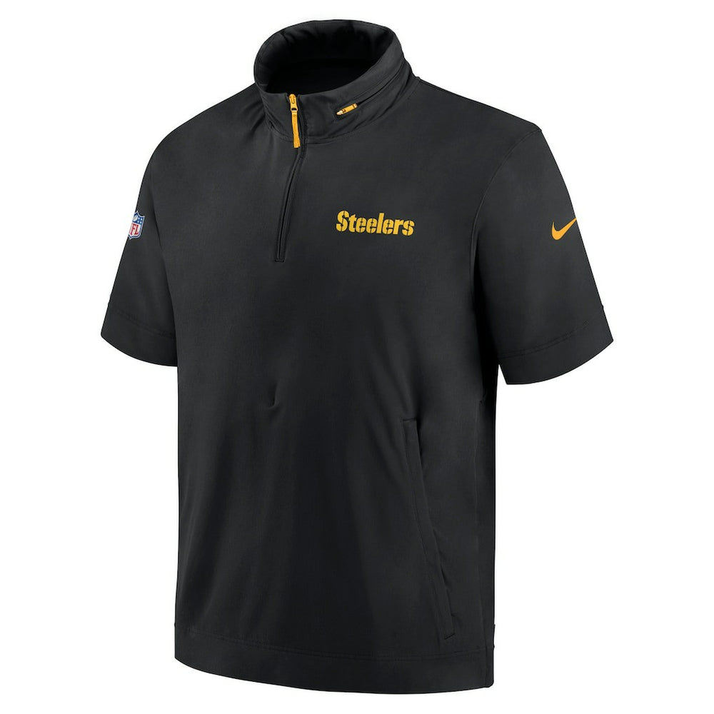 Pittsburgh Steelers 2024 Sideline Coach Short Sleeve Half-Zip Hoodie Jacket - Black - Nike