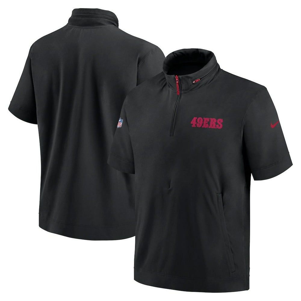 San Francisco 49ers 2024 Sideline Coach Short Sleeve Half-Zip Hoodie Jacket - Black - Nike