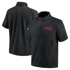 San Francisco 49ers 2024 Sideline Coach Short Sleeve Half-Zip Hoodie Jacket - Black - Nike
