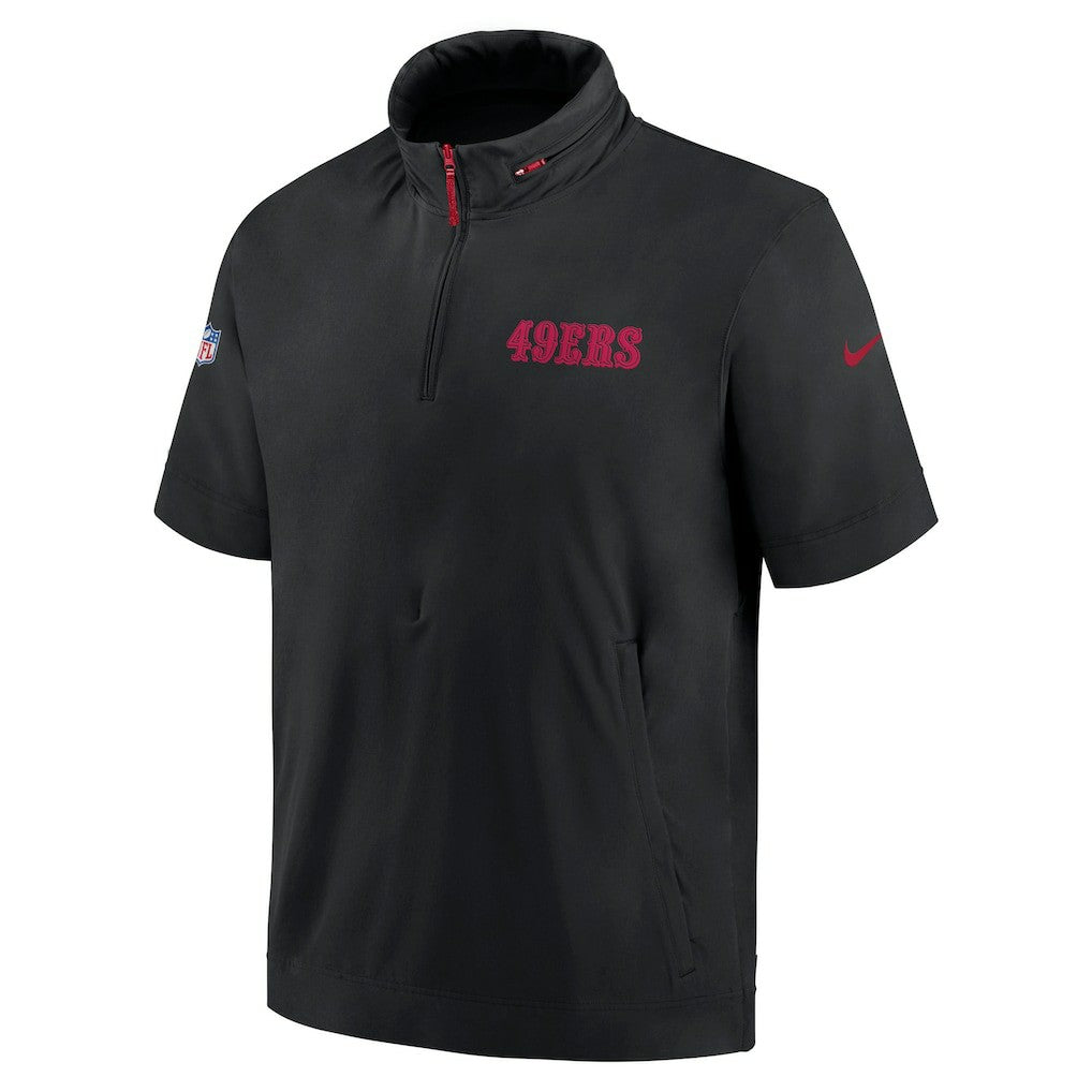 San Francisco 49ers 2024 Sideline Coach Short Sleeve Half-Zip Hoodie Jacket - Black - Nike