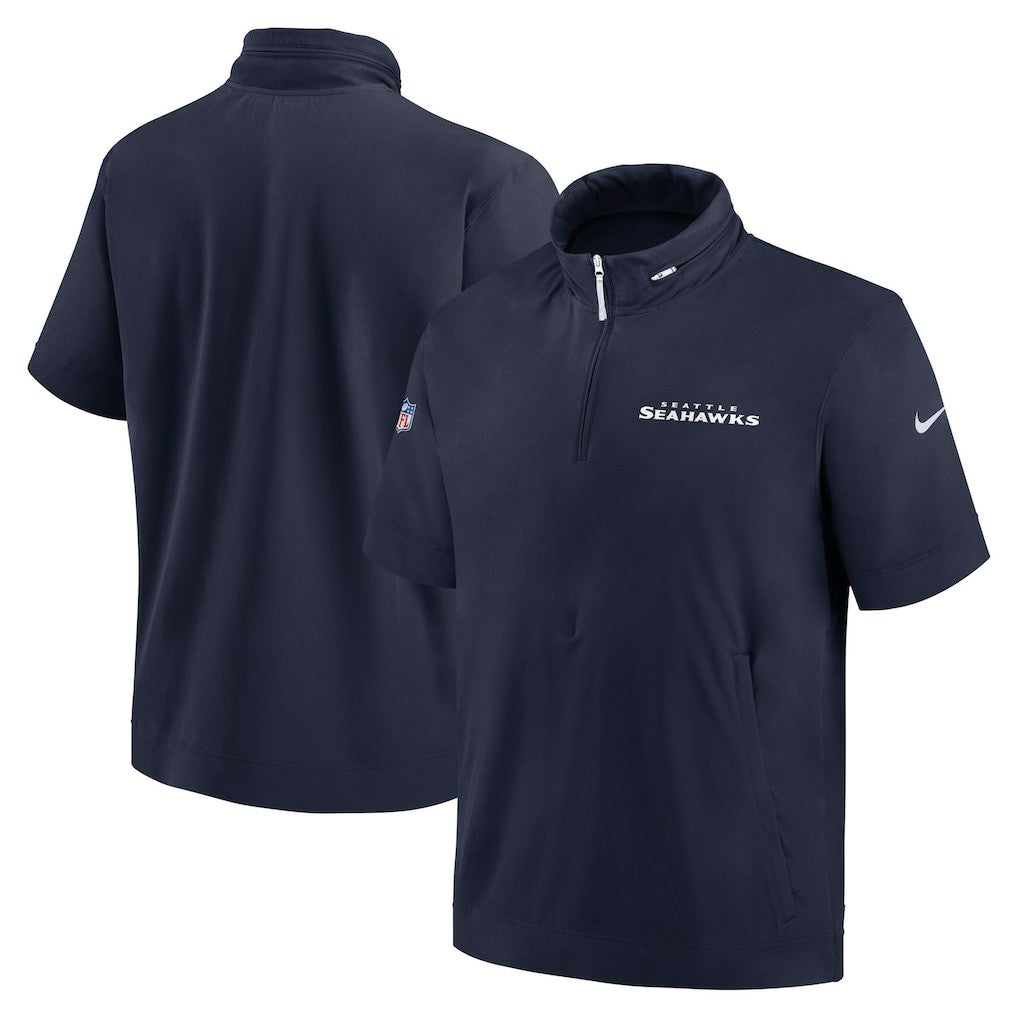 Seattle Seahawks 2024 Sideline Coach Short Sleeve Half-Zip Hoodie Jacket - College Navy - Nike