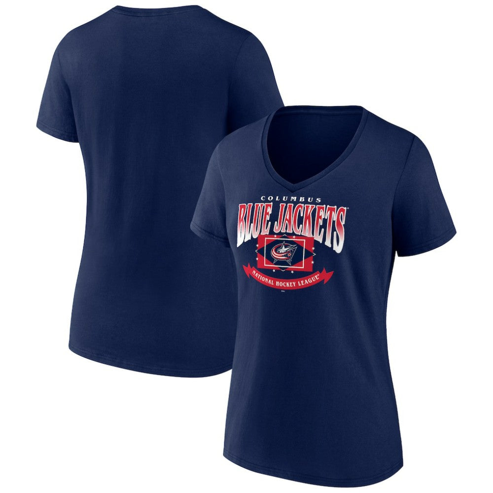 Columbus Blue Jackets Women's Slapshot V-Neck T-Shirt - Navy | NHL Clearance