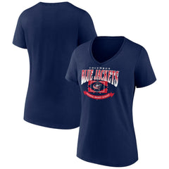 Columbus Blue Jackets Women's Slapshot V-Neck T-Shirt - Navy | NHL Clearance
