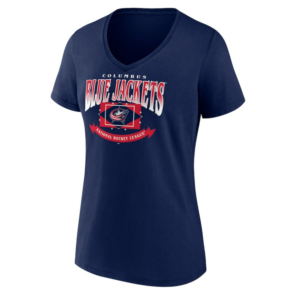 Columbus Blue Jackets Women's Slapshot V-Neck T-Shirt - Navy | NHL Clearance
