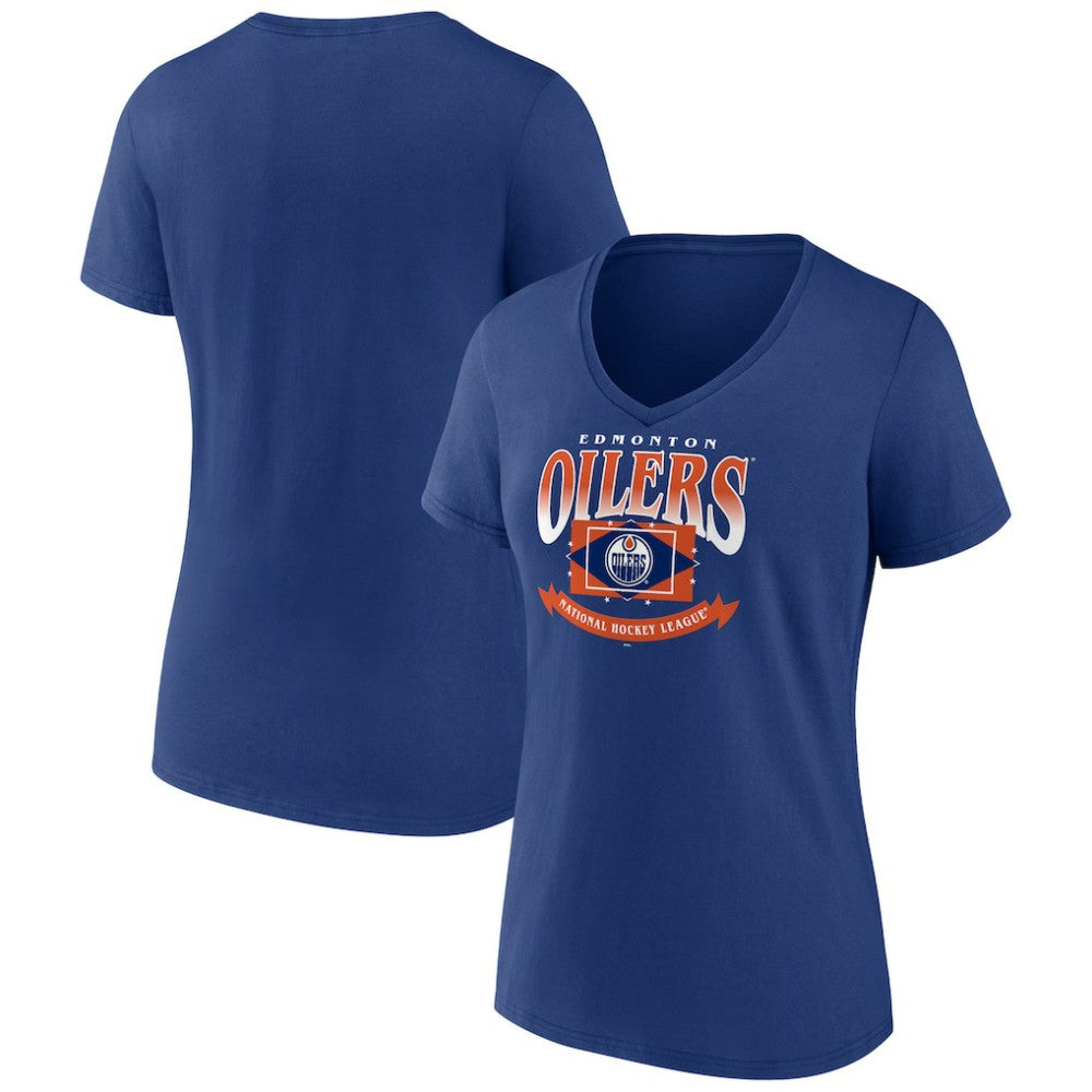 Edmonton Oilers Women's Slapshot V-Neck T-Shirt - Navy | NHL Clearance