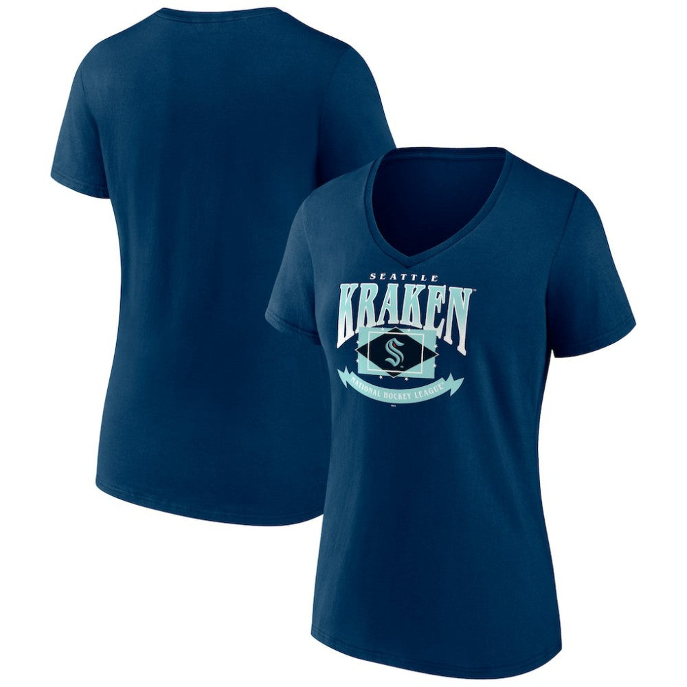 Seattle Kraken Women's Slapshot V-Neck T-Shirt - Deep Sea Blue | NHL on sale