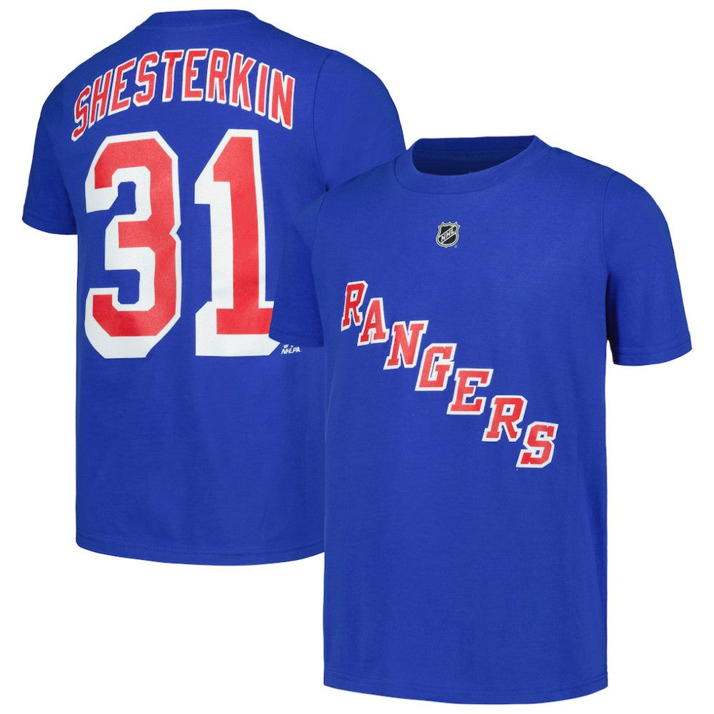 Igor Shesterkin New York Rangers Youth Player Name & Number T-Shirt - Blue | NHL on sale