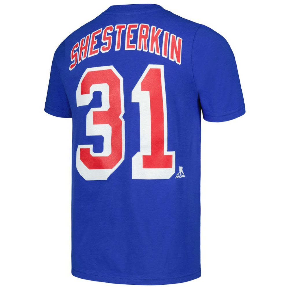 Igor Shesterkin New York Rangers Youth Player Name & Number T-Shirt - Blue | NHL on sale