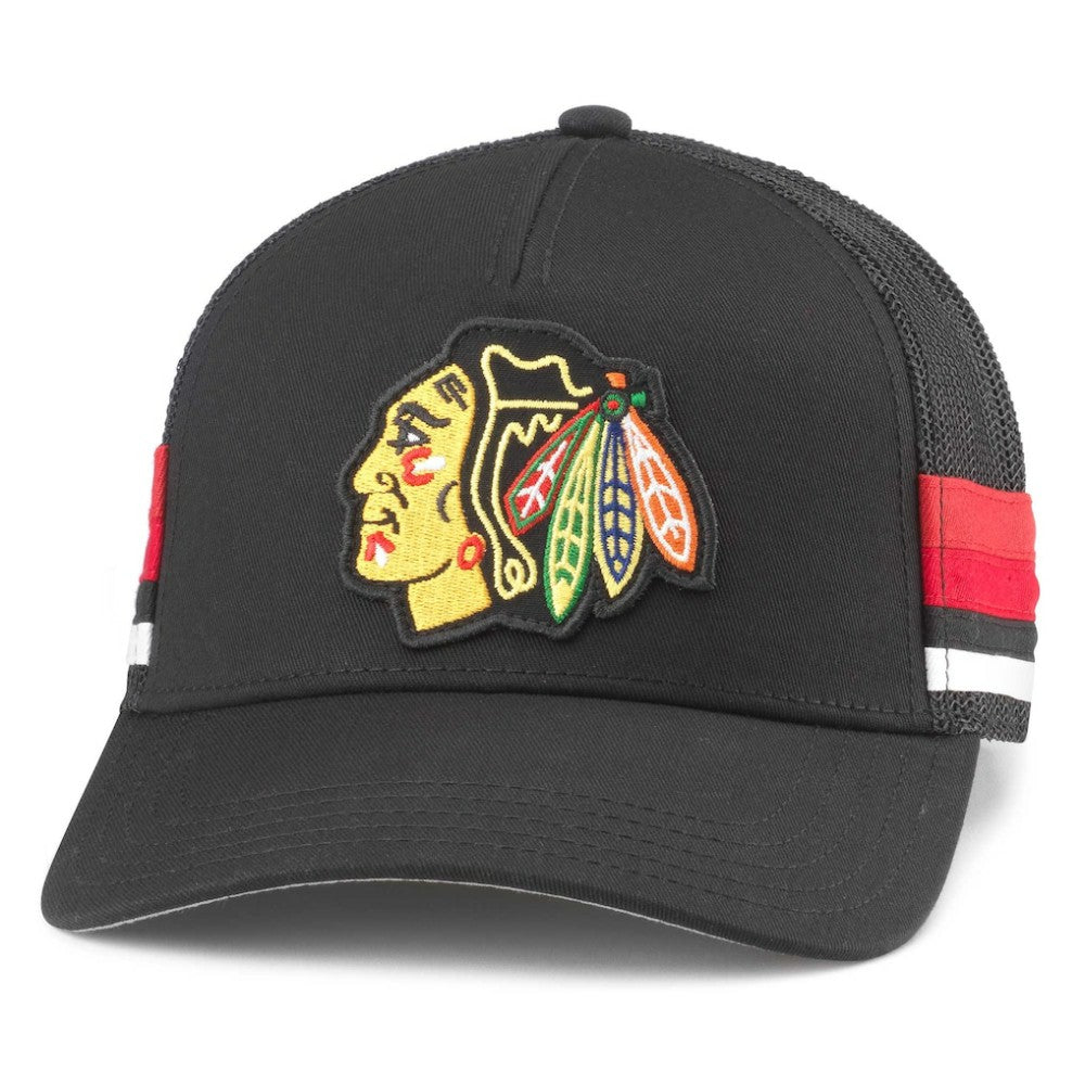 Chicago Blackhawks American Needle HotFoot Stripes Trucker Adjustable Hat - Black | NHL Clearance