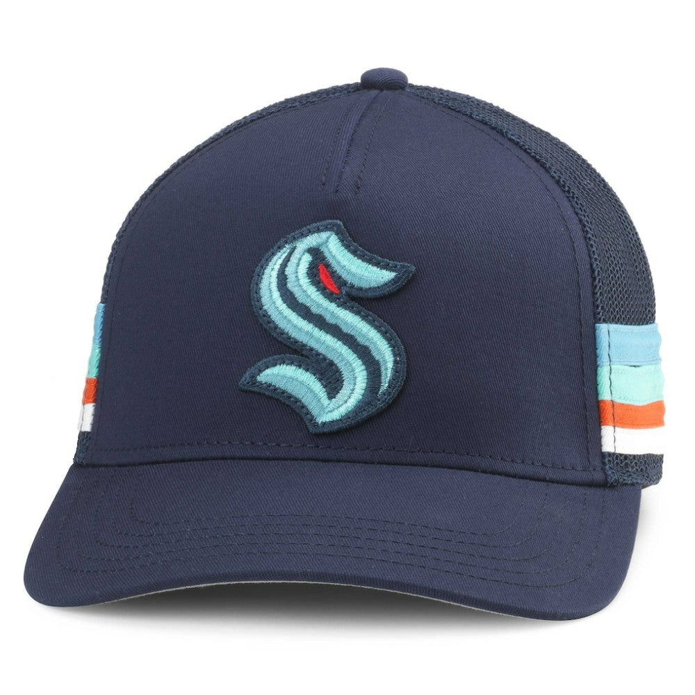 Seattle Kraken American Needle HotFoot Stripes Trucker Adjustable Hat - Deep Sea Blue | NHL near me