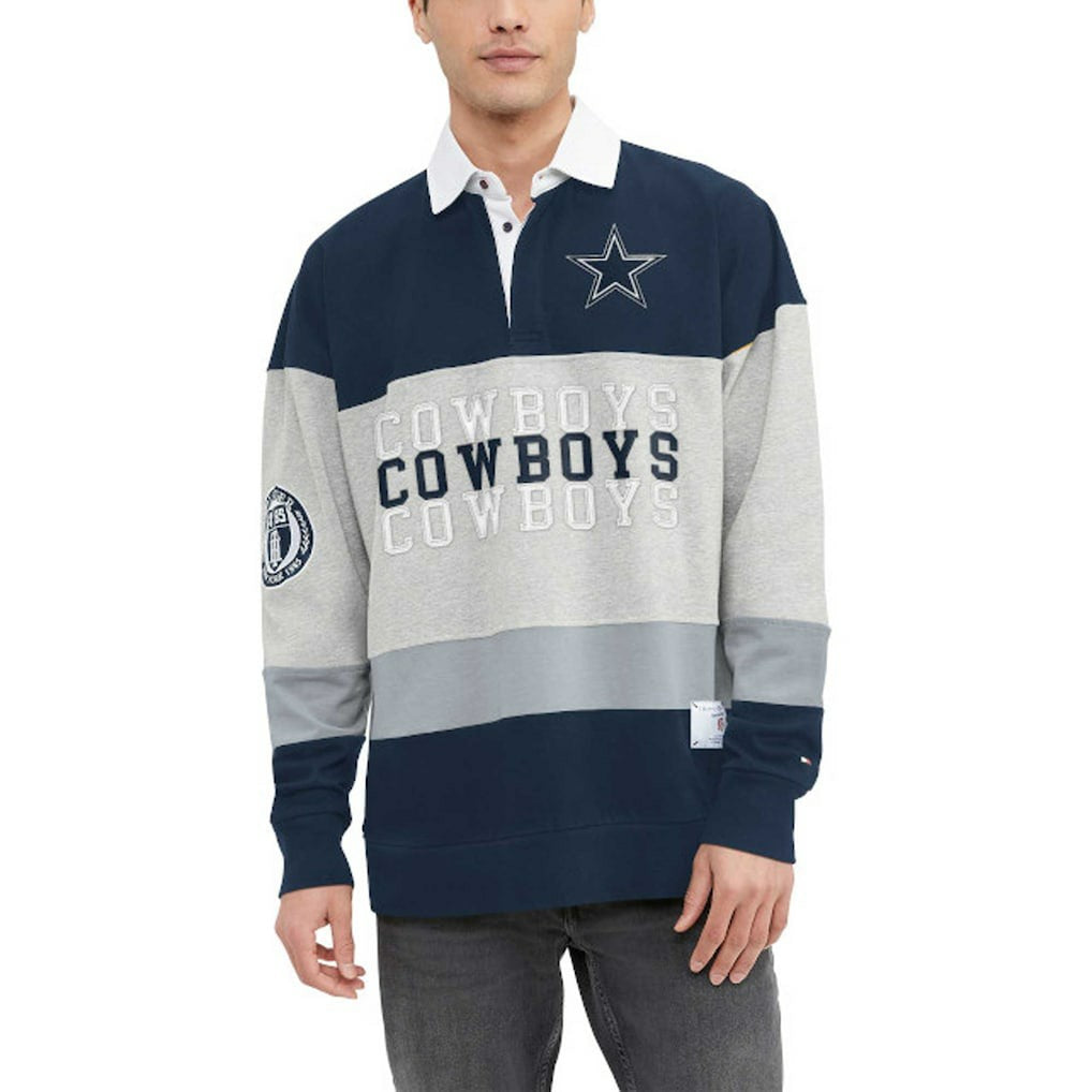 Dallas Cowboys Tommy Hilfiger Connor Oversized Rugby Long Sleeve Polo - Heather Gray/Navy - NFL