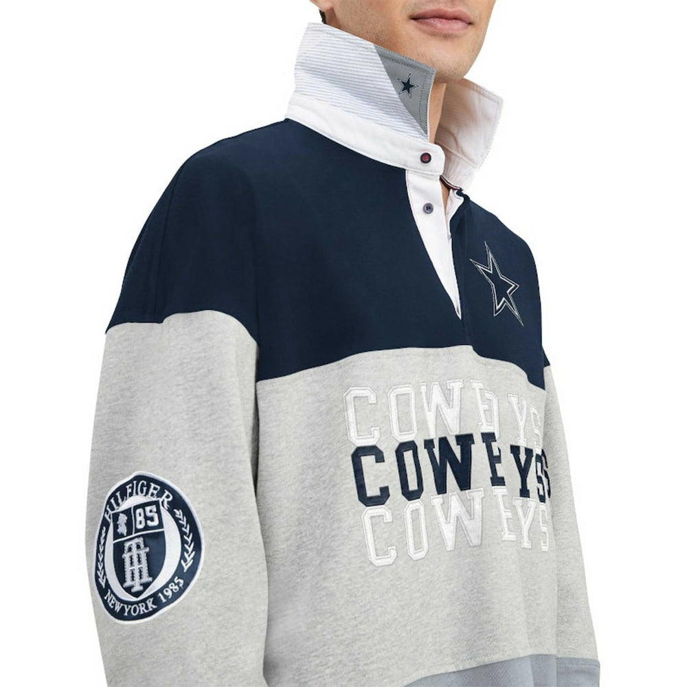 Dallas Cowboys Tommy Hilfiger Connor Oversized Rugby Long Sleeve Polo - Heather Gray/Navy - NFL