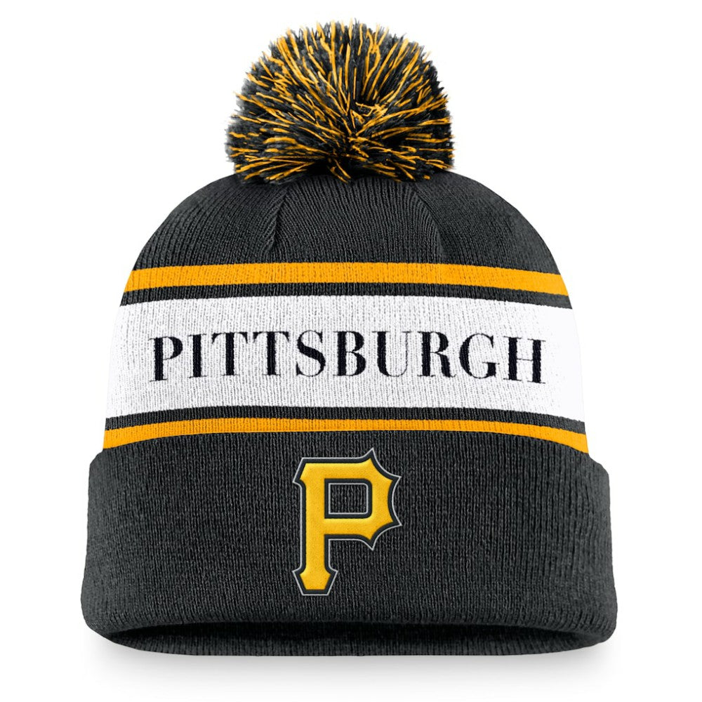 Pittsburgh Pirates Nike Team Stripe Peak Cuffed Knit Hat with Pom Discount