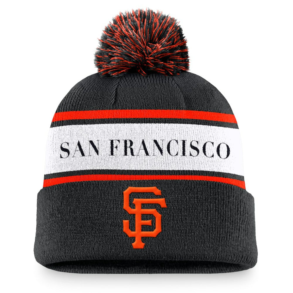 San Francisco Giants Nike Team Stripe Peak Cuffed Knit Hat with Pom Near Me