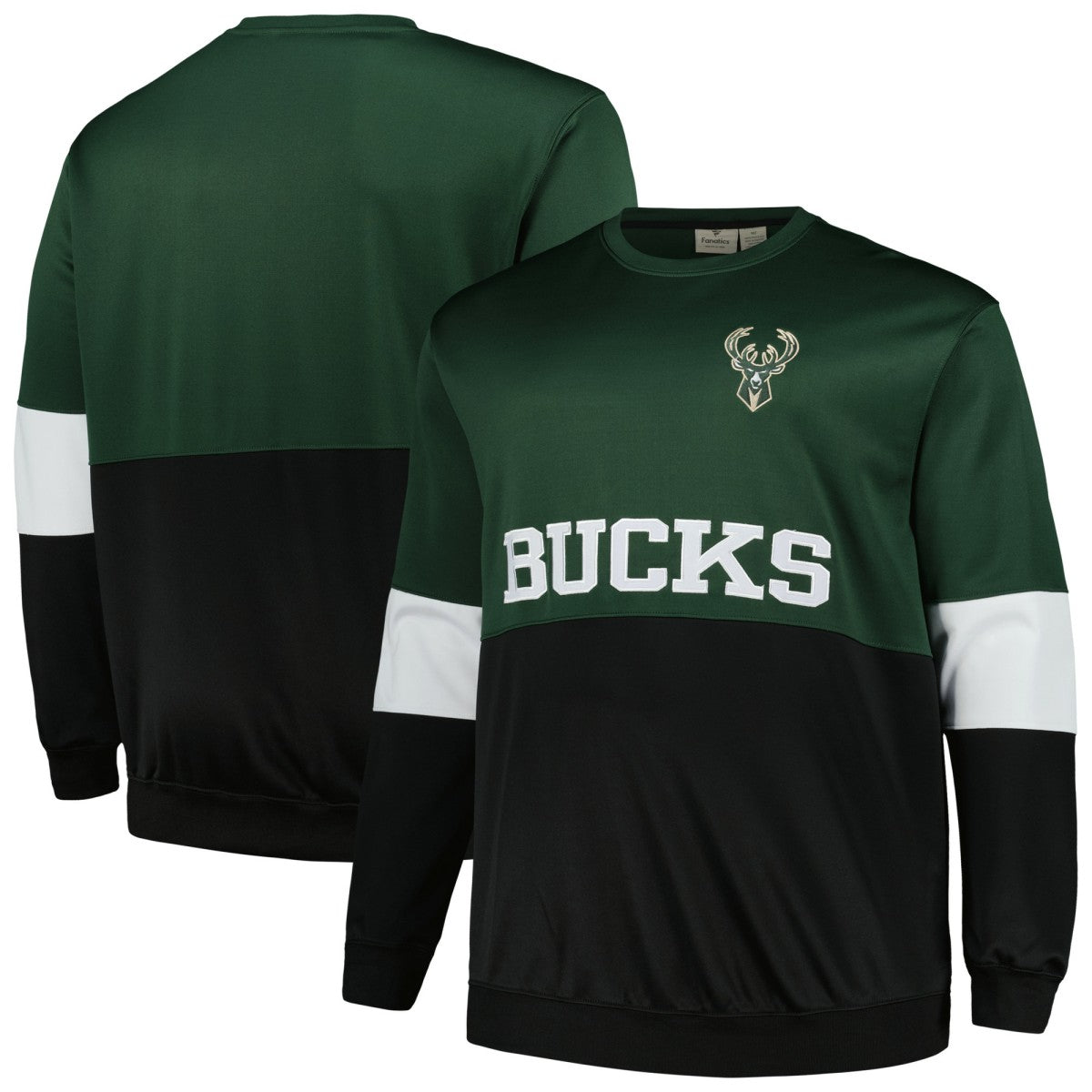 Fanatics Milwaukee Bucks Big & Tall Split Pullover Sweatshirt Hunter Green/Black