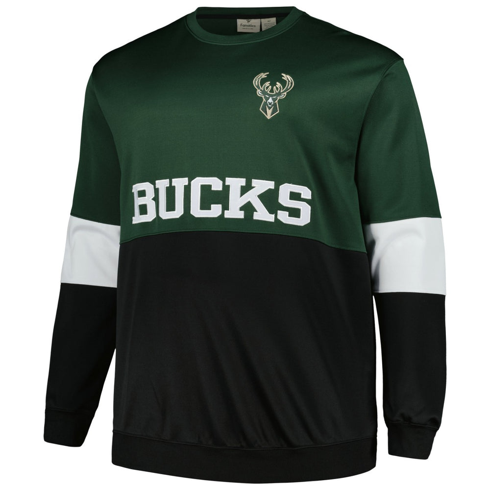 Fanatics Milwaukee Bucks Big & Tall Split Pullover Sweatshirt Hunter Green/Black