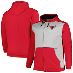 Fanatics Chicago Bulls Big & Tall Contrast Pieced Stitched Full-Zip Hoodie Red/Heather Gray