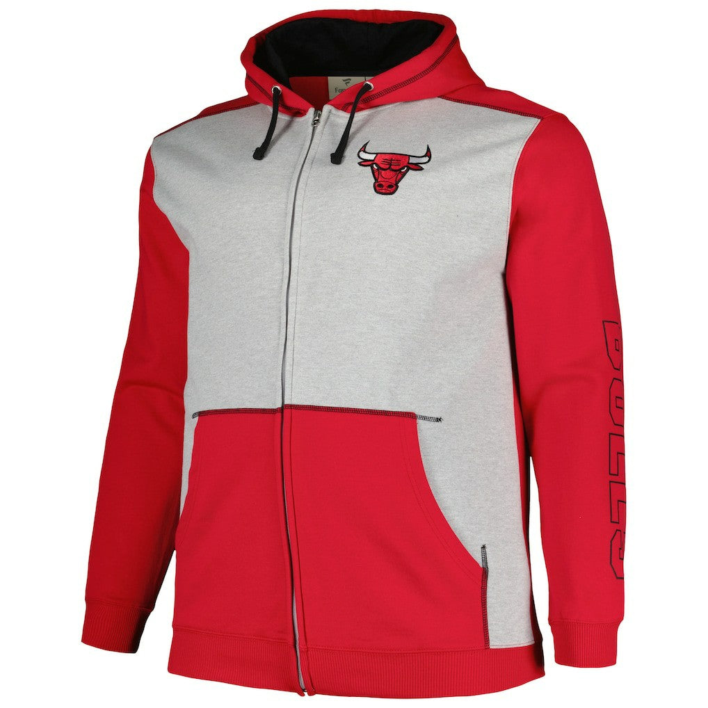 Fanatics Chicago Bulls Big & Tall Contrast Pieced Stitched Full-Zip Hoodie Red/Heather Gray