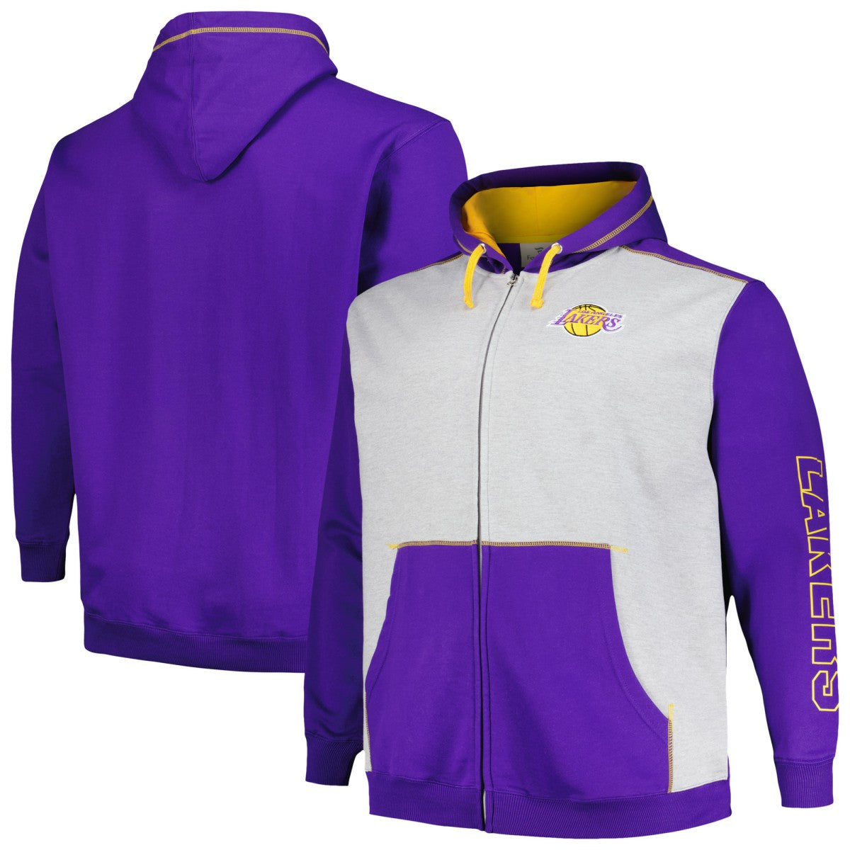 Fanatics Los Angeles Lakers Big & Tall Contrast Pieced Stitched Full-Zip Hoodie Purple/Heather Gray