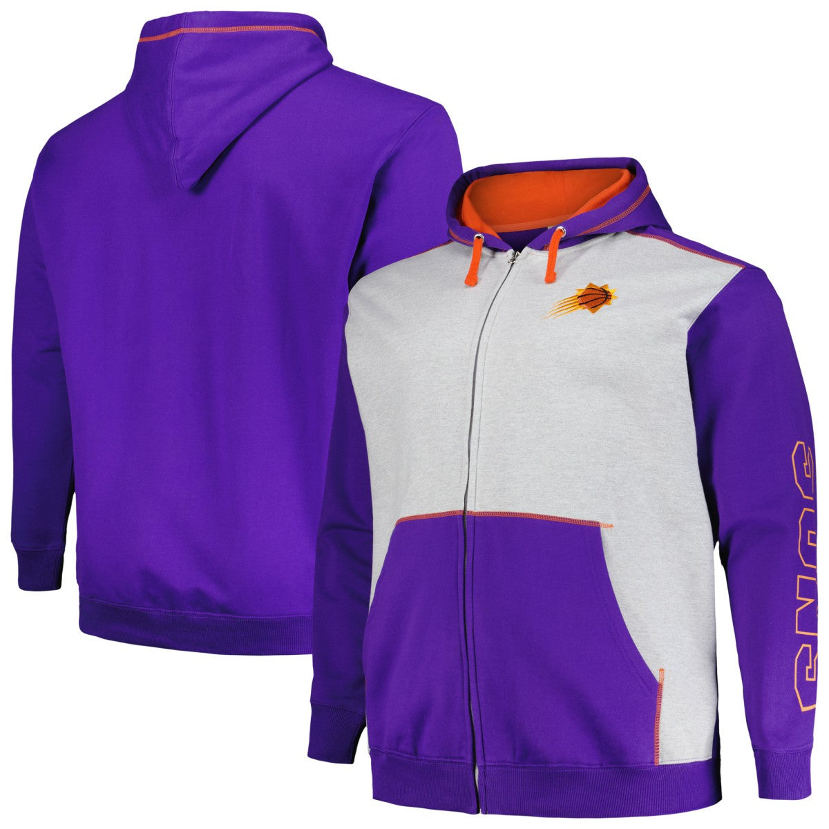 Fanatics Phoenix Suns Big & Tall Contrast Pieced Stitched Full-Zip Hoodie Purple/Heather Gray